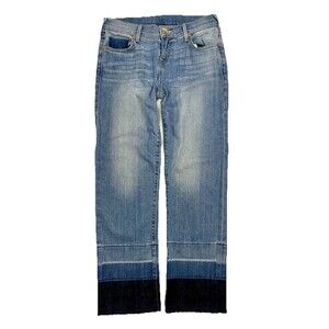 True Religion Jeans Womens 28 Relaxed Straight Distressed Ombre Raw Hem USA Y2K
